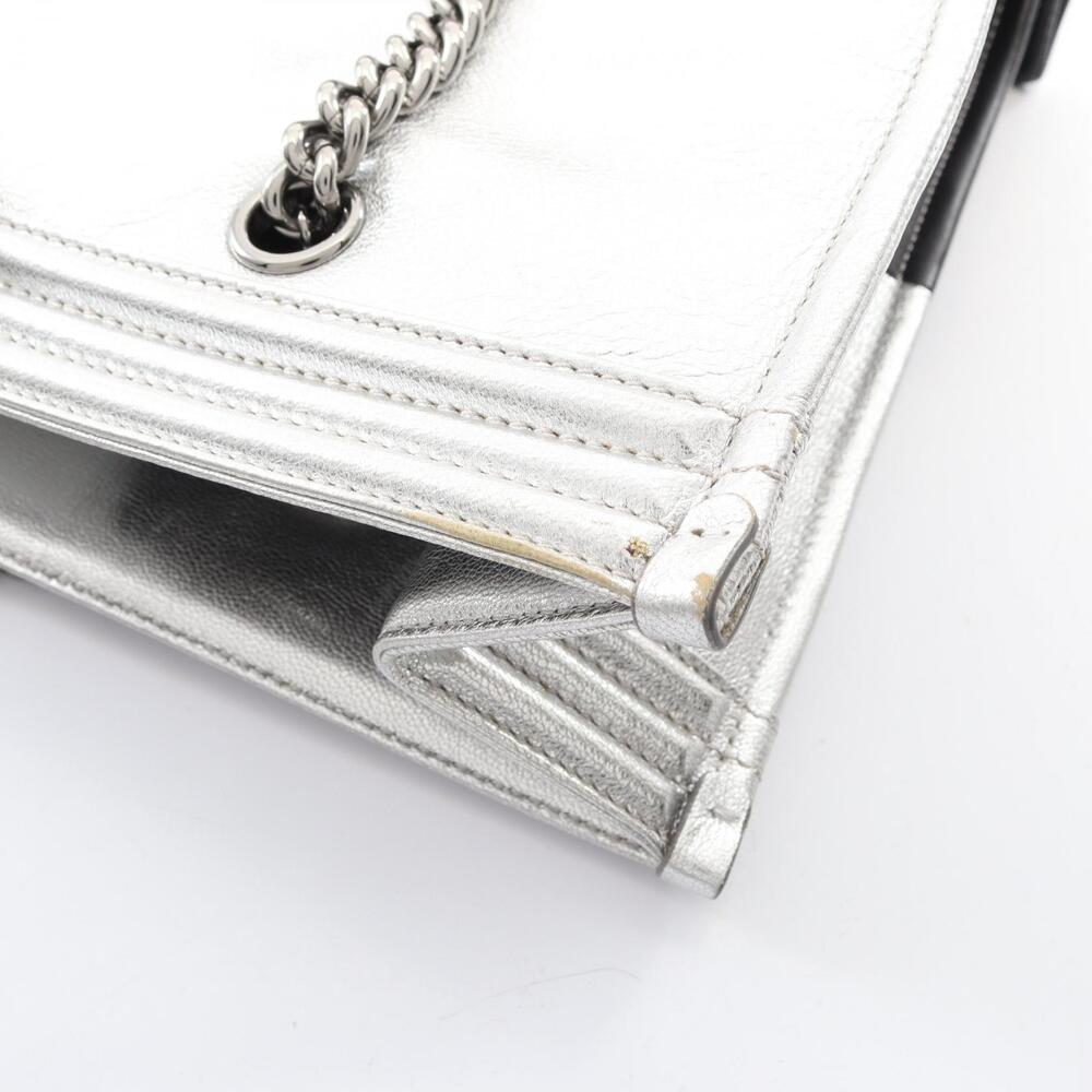 Chanel Boy Tote Bag Leather Silver Black - Picture 6 of 8